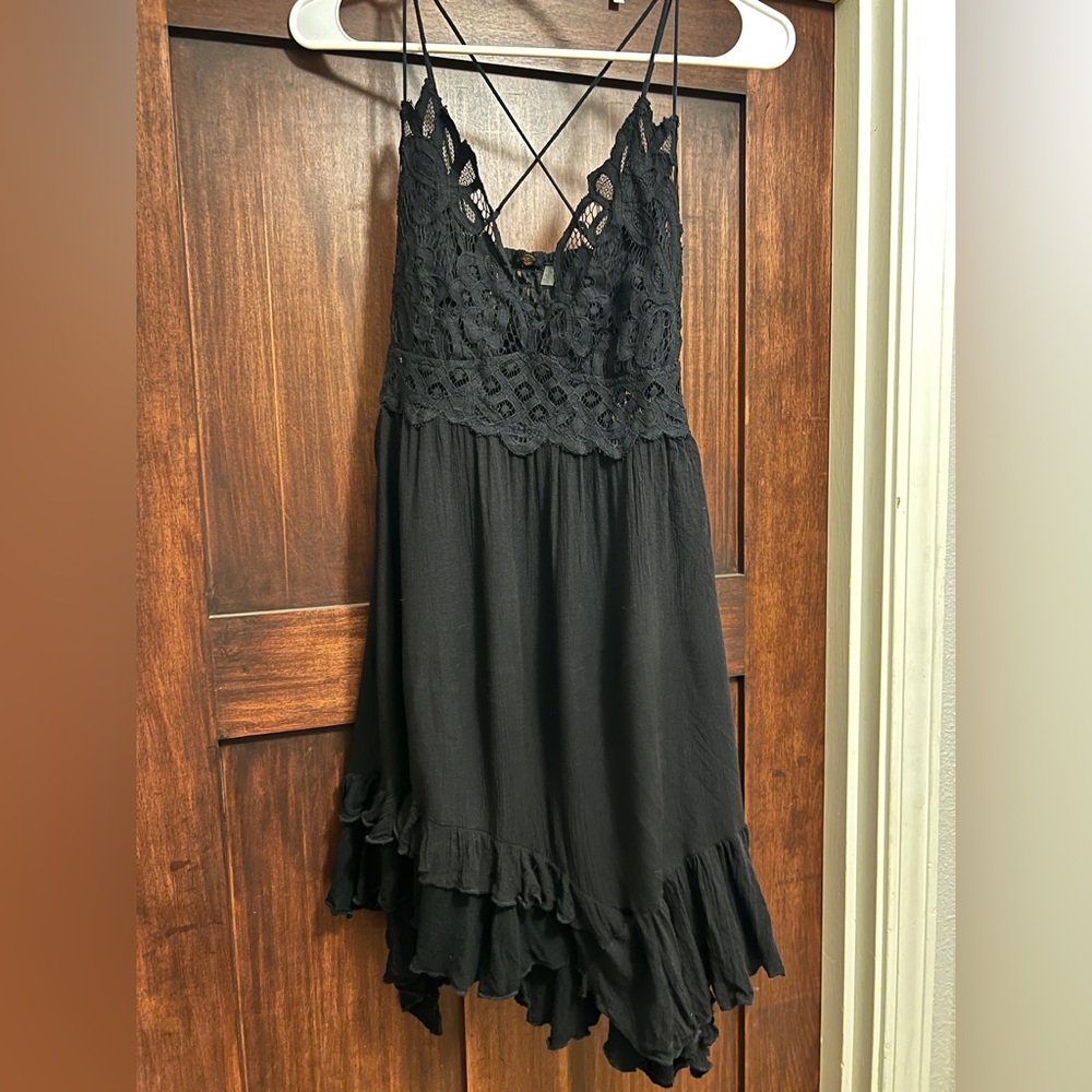 Free People Black Lace Trim Dress